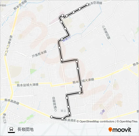 Y1-1：健軍電停→東町団地→長嶺団地 バスの路線図