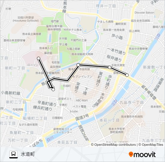 -：国立病院→桜町バスターミナル→水道町 Bus Line Map
