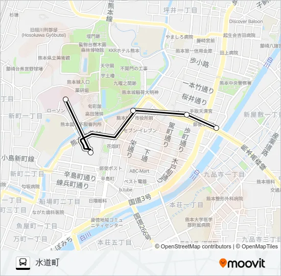 -：国立病院→桜町バスターミナル→水道町 バスの路線図