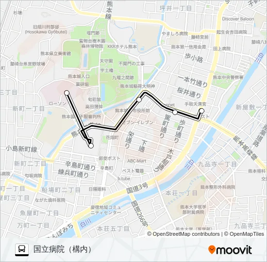 -：水道町→桜町バスターミナル→国立病院 バスの路線図