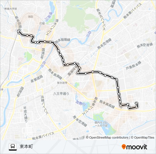 F4-1：上熊本駅→子飼→渡瀬→京塚→東本町 Bus Line Map