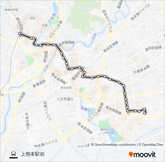 F4-1：昭和町→京塚→渡瀬→子飼→上熊本駅 Bus Line Map
