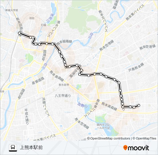 F4-1：東本町→京塚→渡瀬→子飼→上熊本駅 Bus Line Map