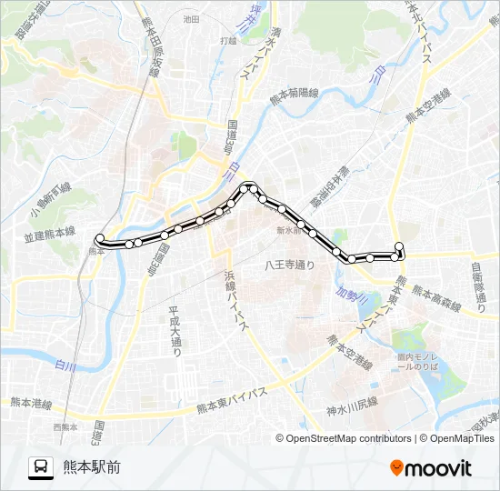 K6-0：県会議事堂→県庁→大学病院→熊本駅 バスの路線図