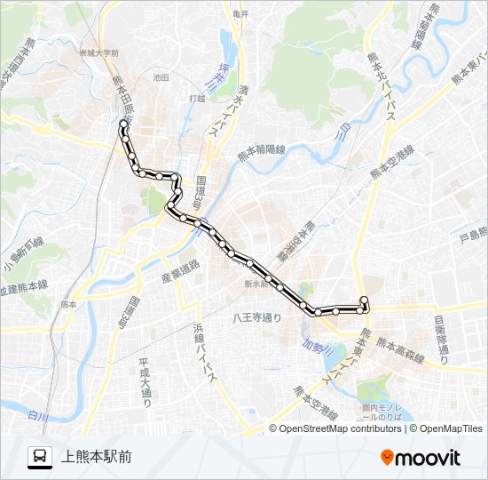 K6-0：県会議事堂→県庁→市役所→上熊本駅 Bus Line Map