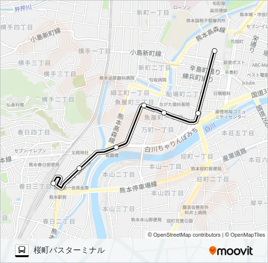 S2-1：熊本駅→河原町→桜町バスターミナル バスの路線図