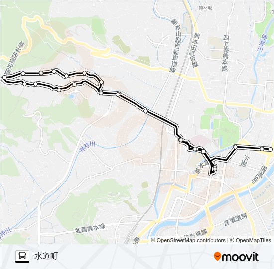 W1-1：桜町バスターミナル→荒尾橋→水道町 バスの路線図