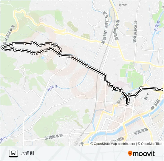 W1-1：桜町バスターミナル→荒尾橋→水道町 バスの路線図