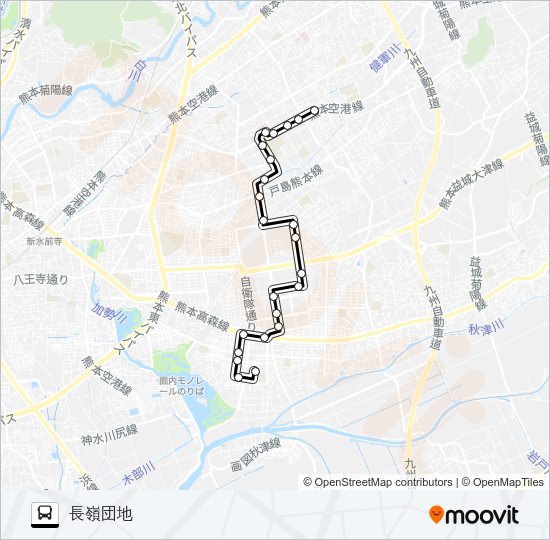 Y1-1：若葉校→健軍電停→東町団地→長嶺団地 Bus Line Map