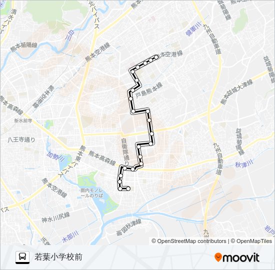 Y1-1：長嶺団地→東町団地→健軍電停→若葉校 Bus Line Map