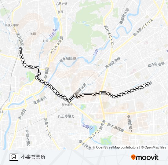 J1-1：上熊本駅→市役所→水前寺駅→小峯営業所 Bus Line Map