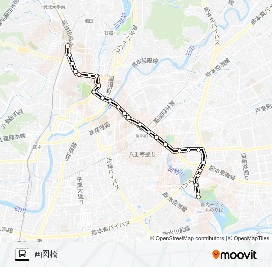 K1-2：上熊本駅→壺井橋→市役所→県庁→画図橋 バスの路線図