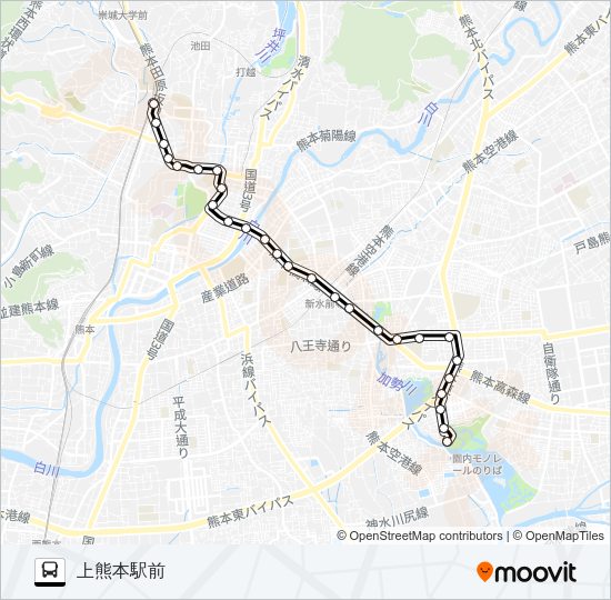 K1-2：画図橋→県庁→市役所→壺井橋→上熊本駅 Bus Line Map