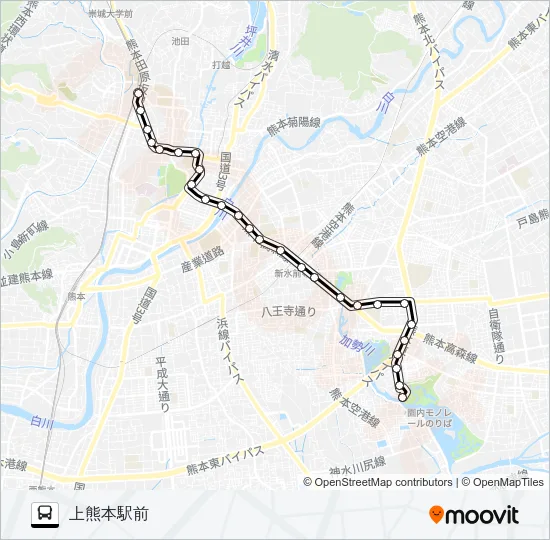 K1-2：画図橋→県庁→市役所→壺井橋→上熊本駅 Bus Line Map