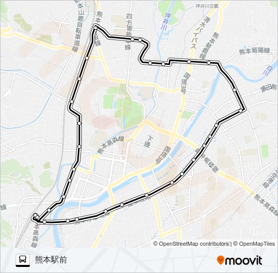 O2-0：熊本駅→本荘町→上熊本駅→新町→熊本駅 Bus Line Map