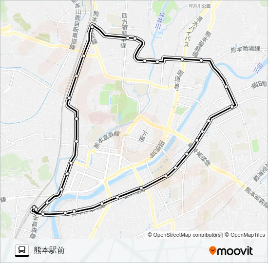 O2-0：熊本駅→本荘町→上熊本駅→新町→熊本駅 バスの路線図