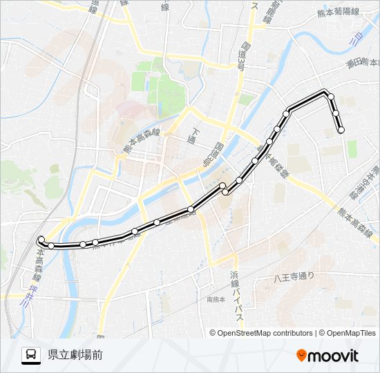 O3-1：熊本駅→本荘町→大学病院構内→県立劇場 Bus Line Map