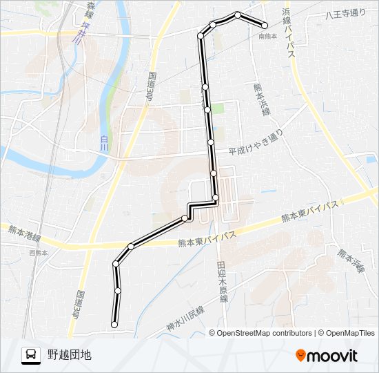 P2-1：南熊本駅→平成町→済生会病院→野越団地 バスの路線図