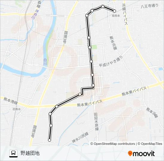 P2-1：南熊本駅→平成町→済生会病院→野越団地 バスの路線図