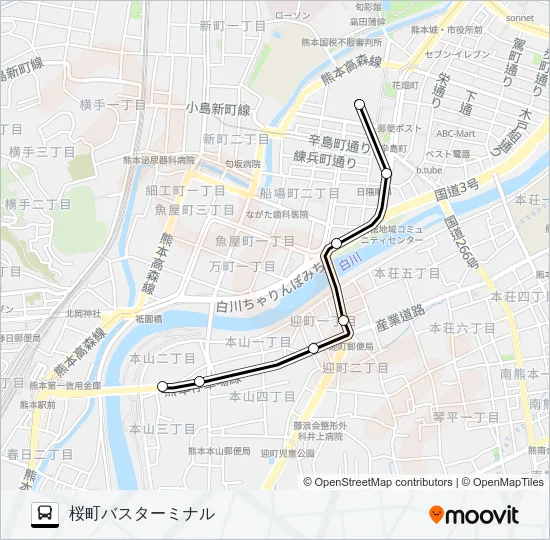 R4-1：本山営業所→迎宝町→桜町バスターミナル バスの路線図