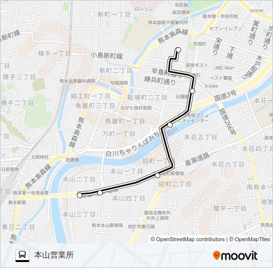 R4-1：桜町バスターミナル→迎宝町→本山営業所 Bus Line Map