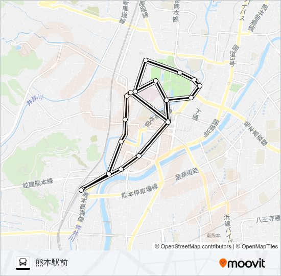 SS：熊本駅→新町→熊本城→商工会議所前→熊本駅 Bus Line Map