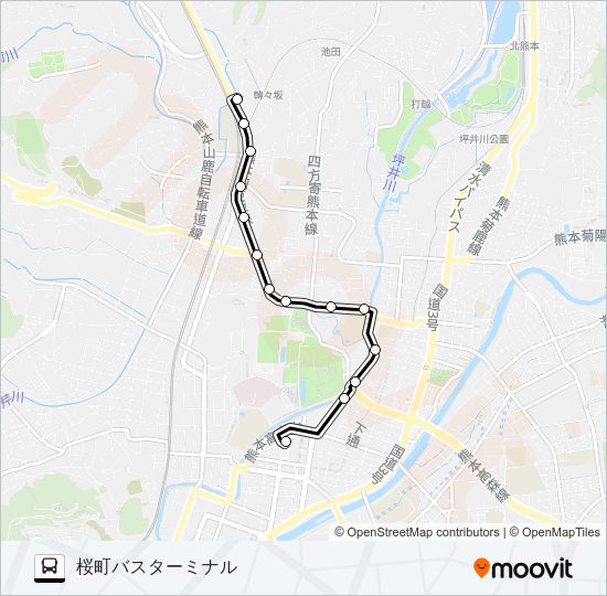 B1-1：上熊本営業所→壺井橋→桜町バスターミナル Bus Line Map