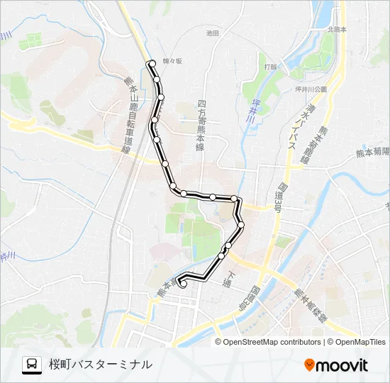 B1-1：上熊本営業所→壺井橋→桜町バスターミナル バスの路線図