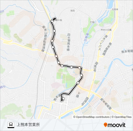 B1-1：桜町バスターミナル→壺井橋→上熊本営業所 Bus Line Map
