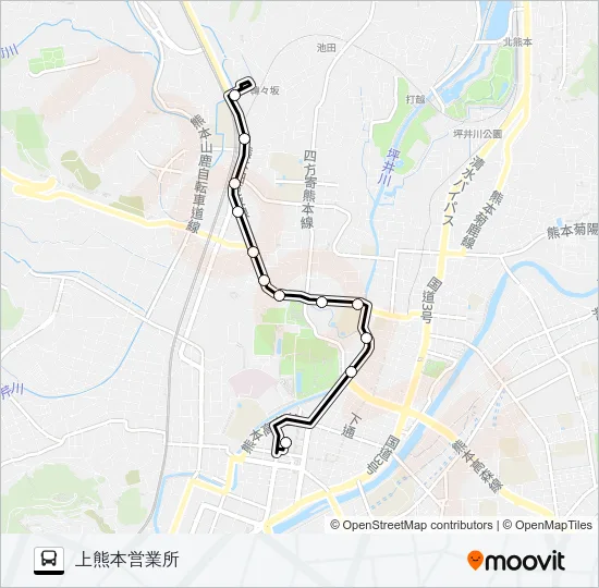 B1-1：桜町バスターミナル→壺井橋→上熊本営業所 バスの路線図