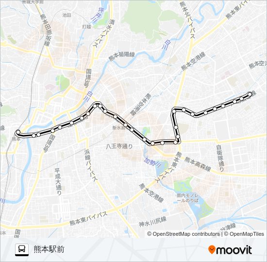 K6-0：小峯営業所→京塚→県庁→大学病院→熊本駅 Bus Line Map