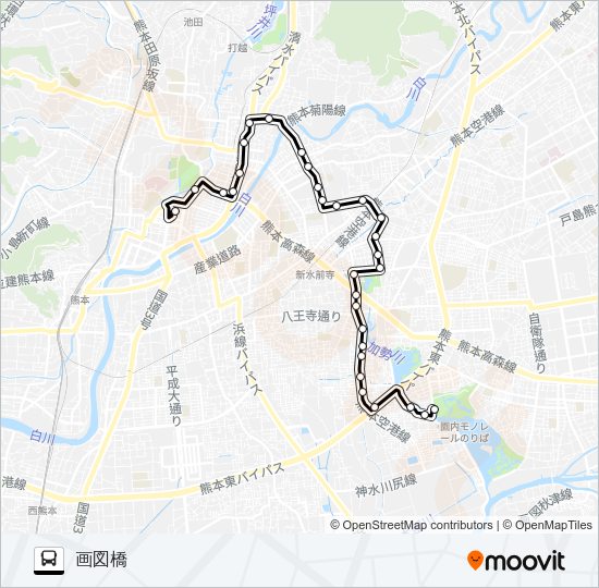 F3-2：桜町バスターミナル→子飼→北水前寺→画図橋 Bus Line Map