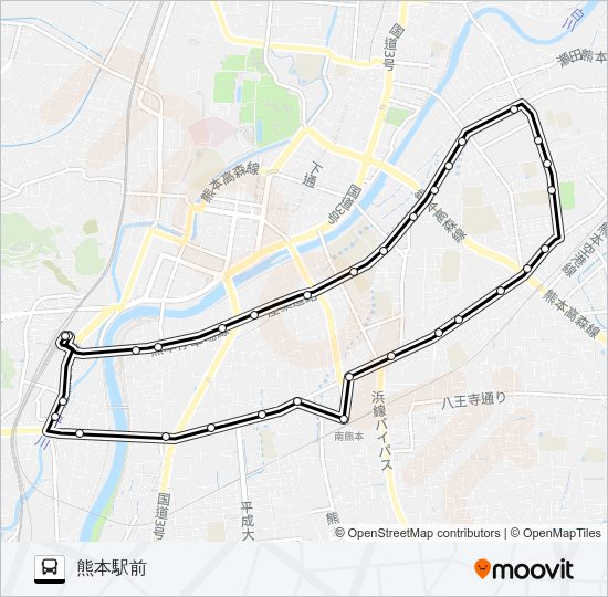 O4-0：熊本駅→南熊本駅→県立劇場→本荘町→熊本駅 Bus Line Map