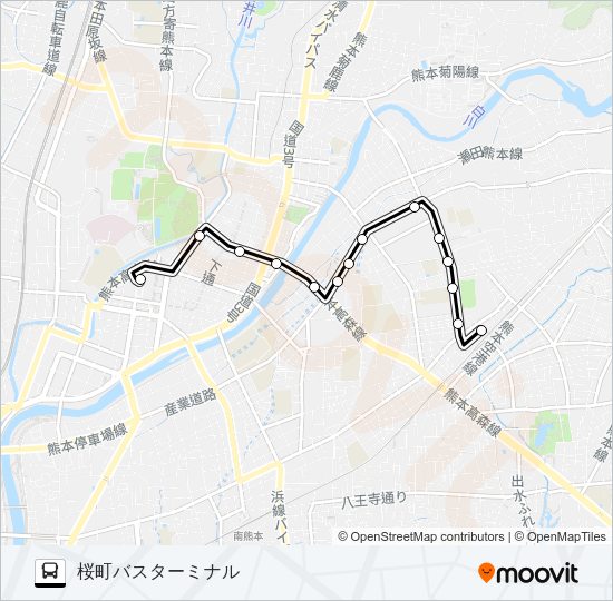 G3-2：水前寺駅北口→大江四丁目→桜町バスターミナル Bus Line Map