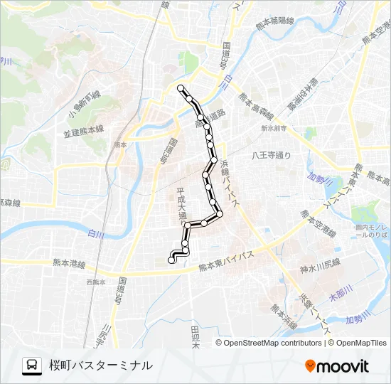 P1-1：済生会病院→萩原→辛島町→桜町バスターミナル バスの路線図