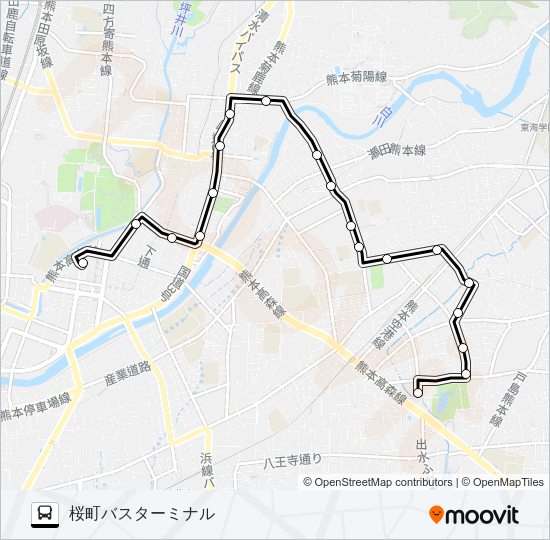 F3-1：水前寺鳥居→北水前寺→子飼→桜町バスターミナル Bus Line Map
