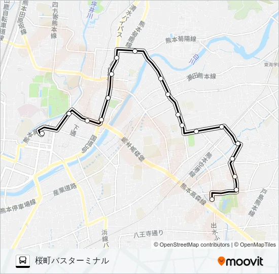 F3-1：水前寺鳥居→北水前寺→子飼→桜町バスターミナル バスの路線図