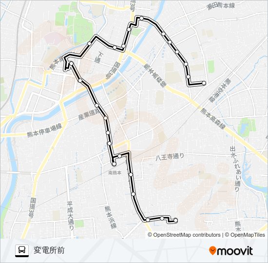 G4-1：長溝団地→南熊本駅→桜町バスターミナル→変電所 Bus Line Map