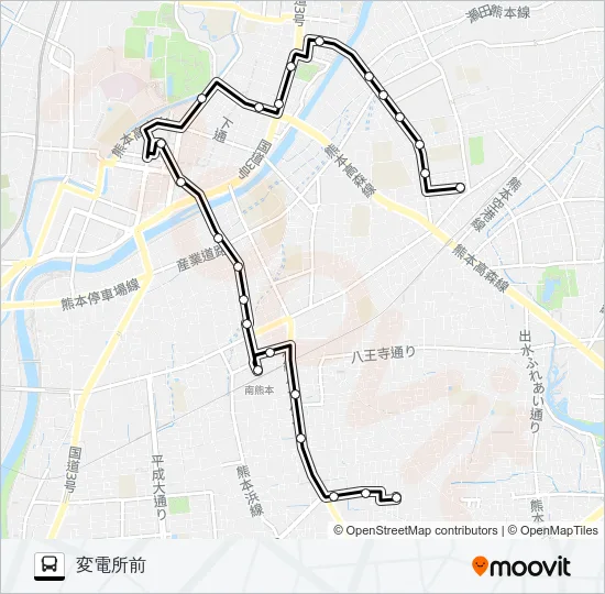G4-1：長溝団地→南熊本駅→桜町バスターミナル→変電所 バスの路線図