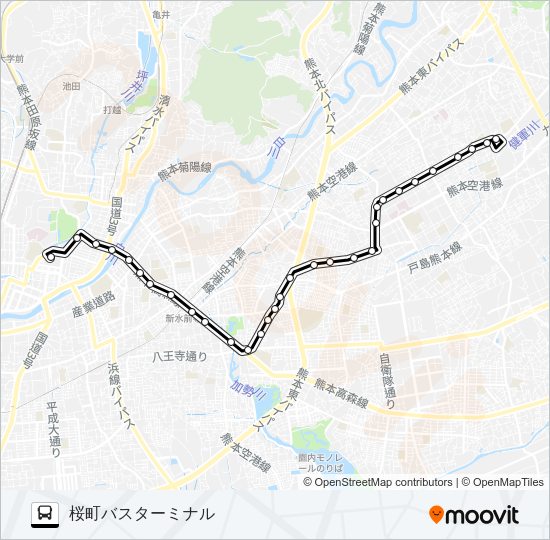H3-3：託麻南→鉄工団地→県庁西門→桜町バスターミナル Bus Line Map