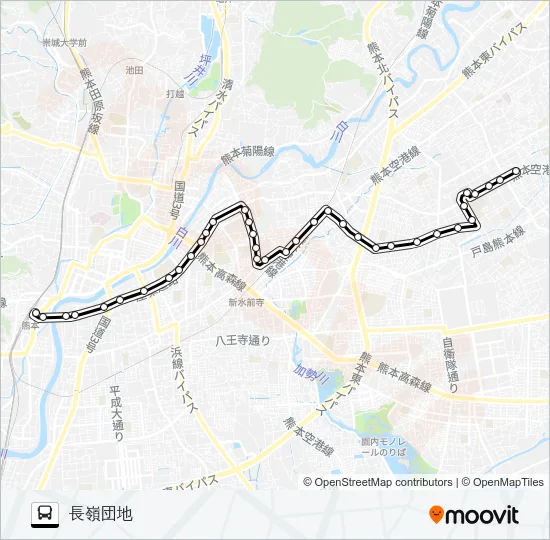 H4-1：熊本駅→大学病院→県立劇場→熊高正門→長嶺団地 バスの路線図