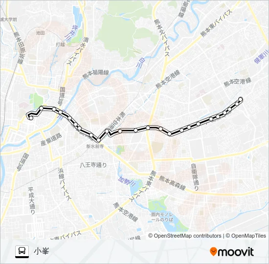 J1-2：桜町バスターミナル→水前寺駅→京塚→新外→小峯 バスの路線図