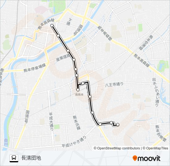 P3-1：桜町バスターミナル→新市街→南熊本駅→長溝団地 Bus Line Map