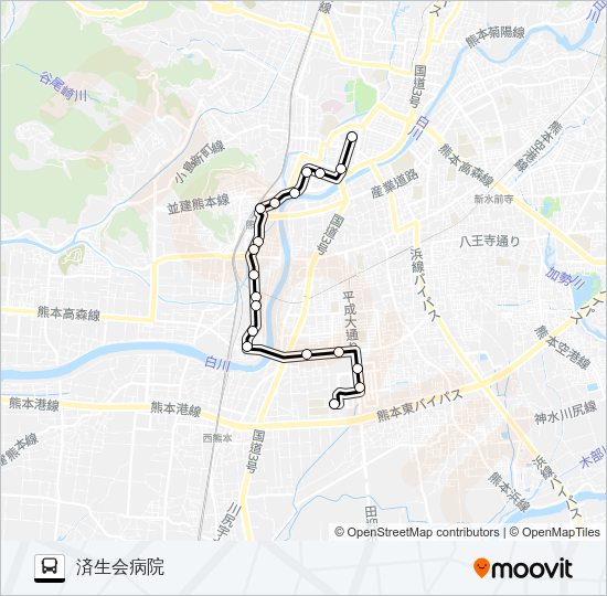 S3-1：桜町バスターミナル→熊本駅→蓮台寺→済生会病院 Bus Line Map