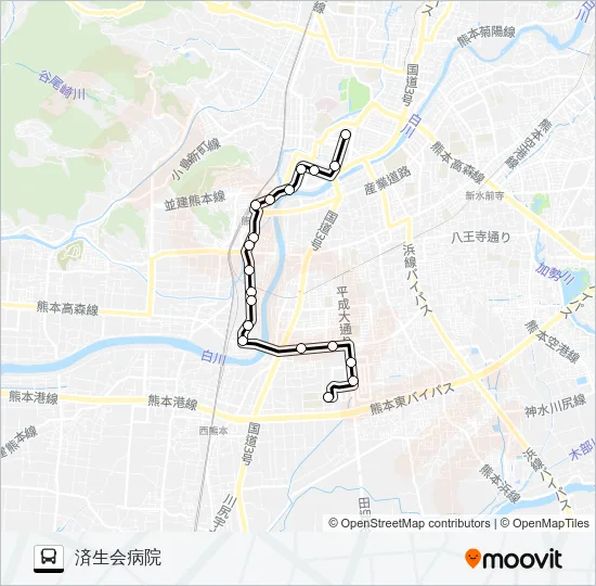 S3-1：桜町バスターミナル→熊本駅→蓮台寺→済生会病院 Bus Line Map