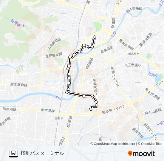 S3-1：済生会病院→蓮台寺→熊本駅→桜町バスターミナル Bus Line Map