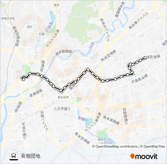 H1-1：桜町バスターミナル→熊高正門→日赤病院→長嶺団地 Bus Line Map