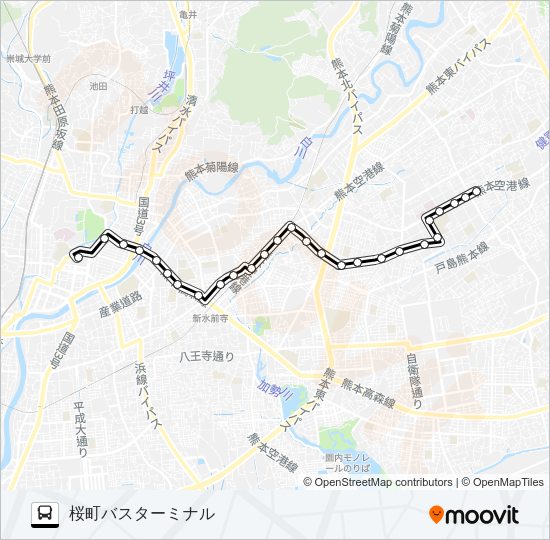H1-1：長嶺団地→日赤病院→熊高正門→桜町バスターミナル Bus Line Map