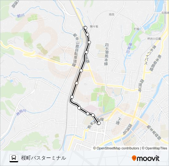 U1-1：上熊本営業所→上熊本駅→段山→桜町バスターミナル Bus Line Map