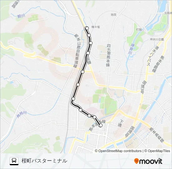 U1-1：上熊本営業所→上熊本駅→段山→桜町バスターミナル バスの路線図